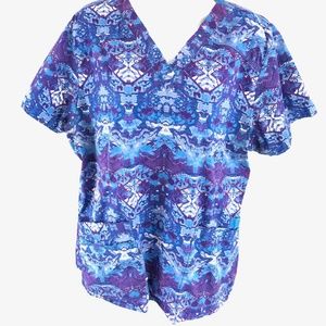 Blue and Purple Abstract Scrub Top XL